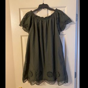 Off the shoulder mini dress.